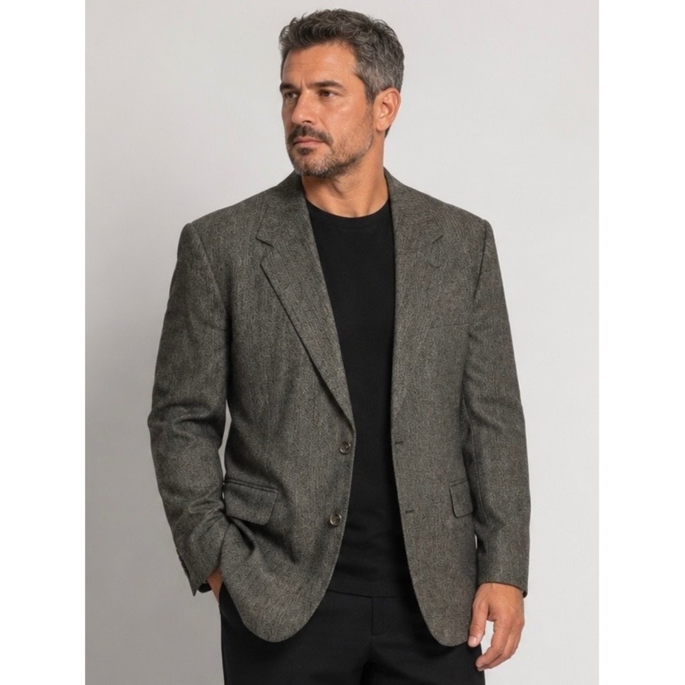 Hardy Amies Savile Row Mens 42R Grey Herringbone 100% Wool Blazer Sport Coat NWT